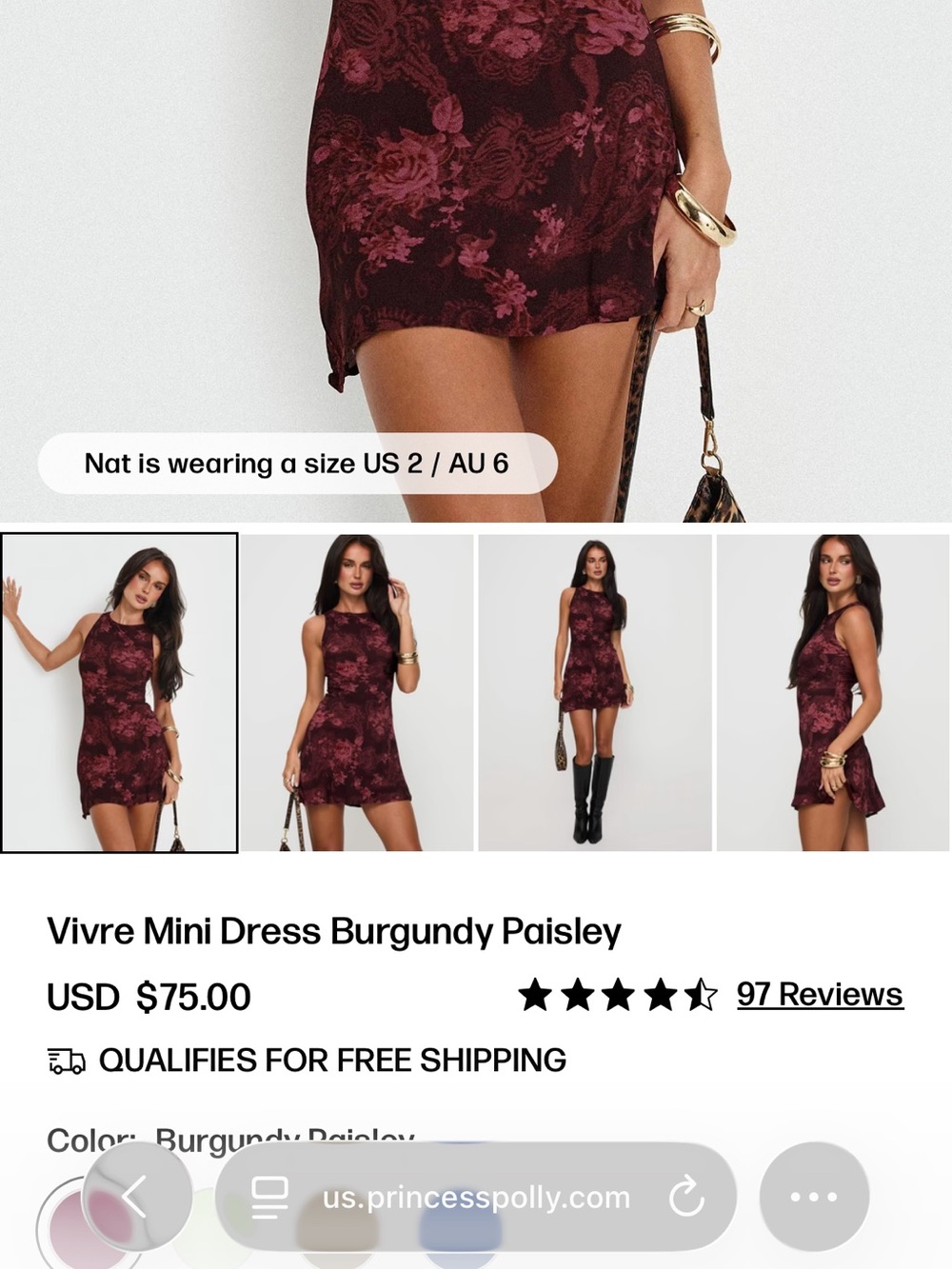 Princess Polly Burgundy Paisley Mini Dress